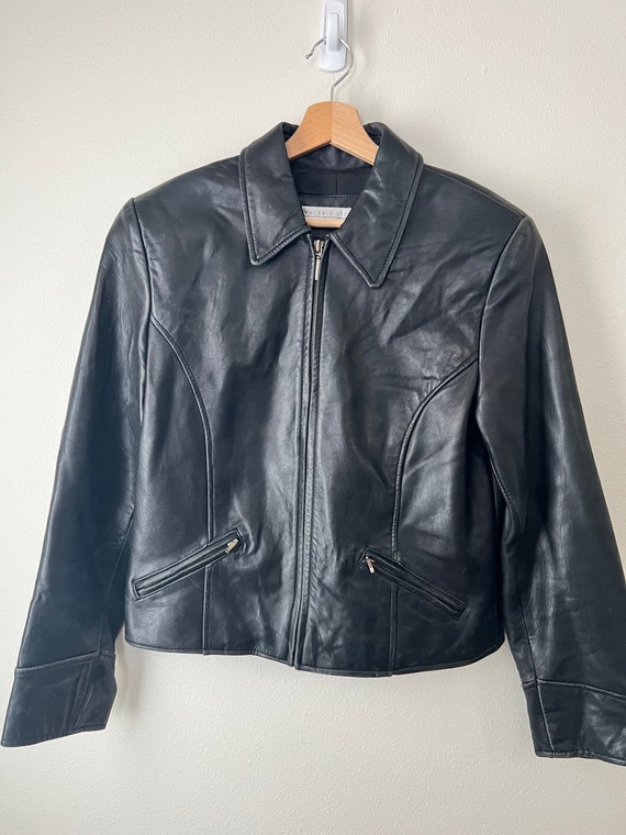 VALERIE STEVENS】leather double coat 90s-