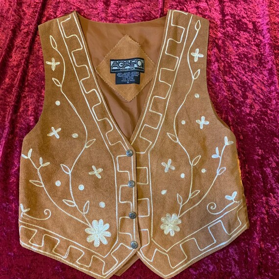 Vintage Retro Western Style Genuine Leather Embroidered Vest Etsy