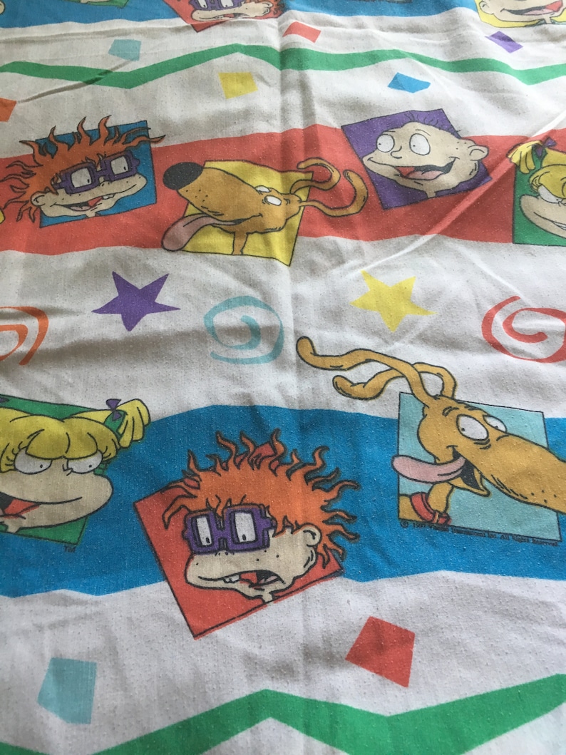 2 Piece Vintage Nickelodeon Rugrats Twin Fitted and Flat Bed Sheet Set 90s Nick Teen Nick Twin Linen Twin Bedding
