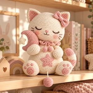 Sleepy Moon Cat Amigurumi Crochet Pattern, Celestial Nursery Plush (PDF)