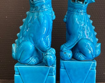 Paar antiek Chinees beeld geassorteerd Foo dogs blauw porselein Victoriaanse tijdperk woondecoratie