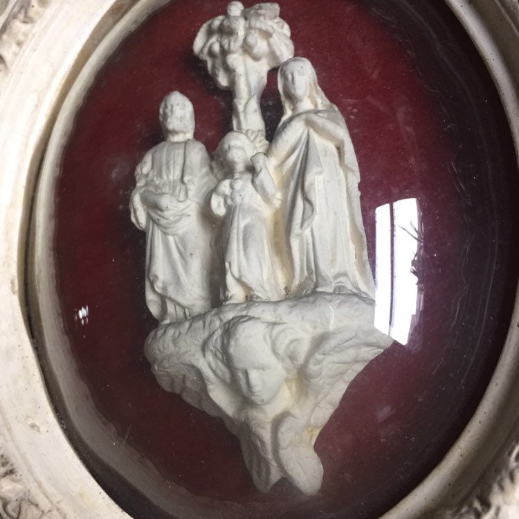 Antique French Religious Statue Frame Glass Dome Holy Familly Etsy