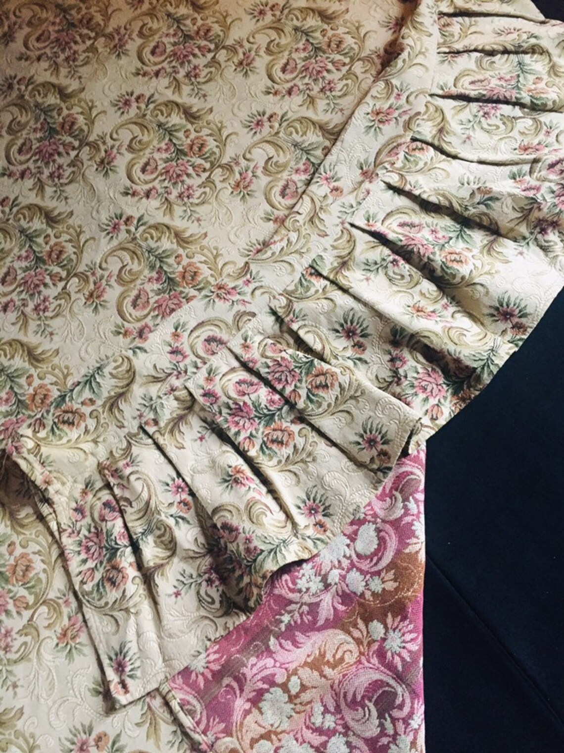 Antique Bedspread W Flounce Floral Tapestry Fabric Edwardian Etsy UK