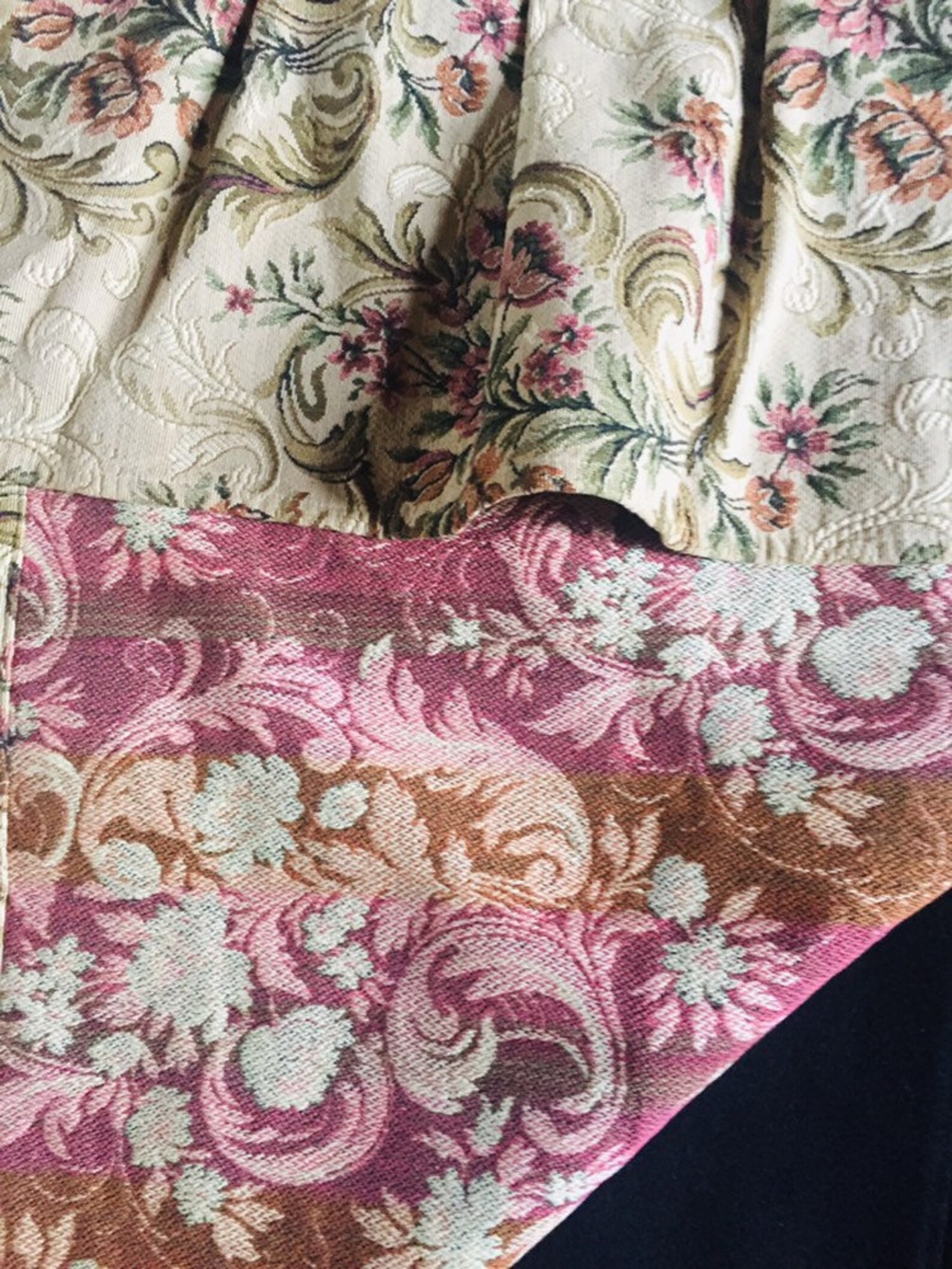 Antique Bedspread W Flounce Floral Tapestry Fabric Edwardian Etsy UK