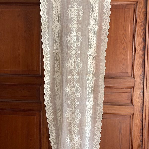 Antique French lace curtain cotton cafe net romantic Edwardian home decor shabby chic fabric country cottage