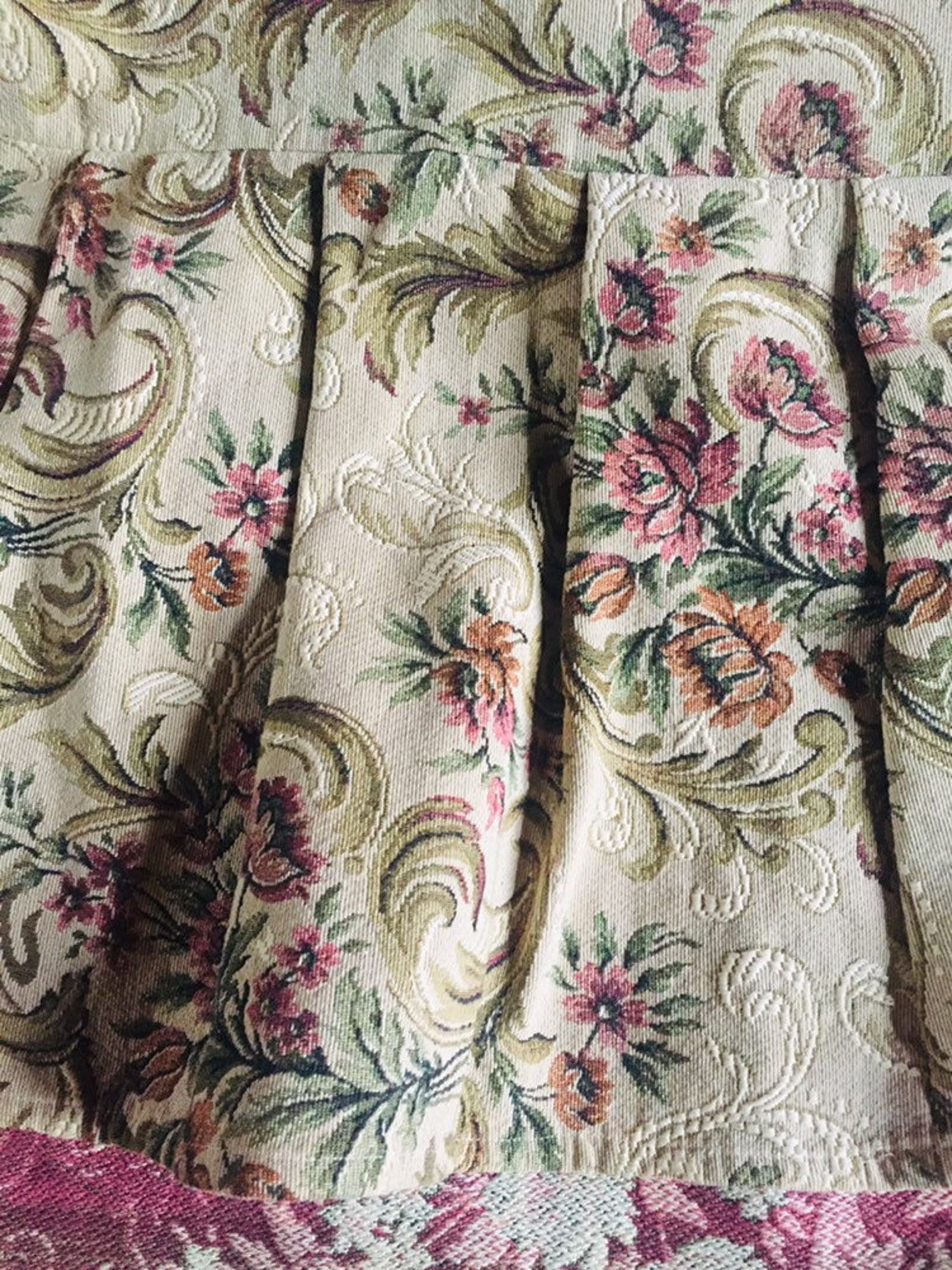 Antique Bedspread W Flounce Floral Tapestry Fabric Edwardian Etsy UK