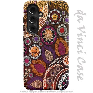 Autumn Mehndi paisley case for Samsung Galaxy S24 / S24 Plus / S24 Ultra Dual Layer Tough Case orange and purple dual layer case image 1