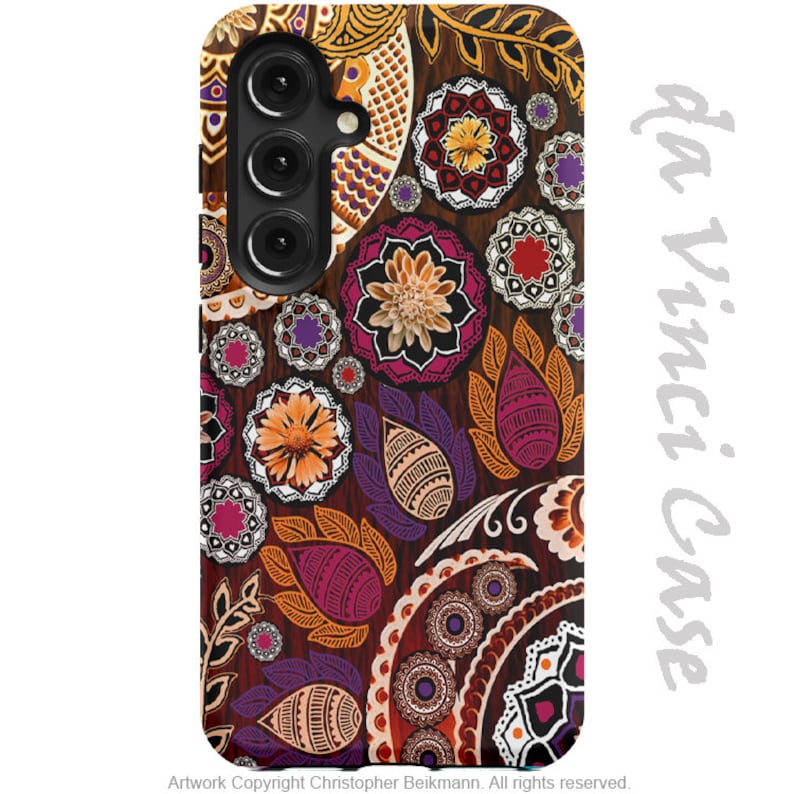 Autumn Mehndi paisley case for Samsung Galaxy S24 / S24 Plus / S24 Ultra Dual Layer Tough Case orange and purple dual layer case image 1