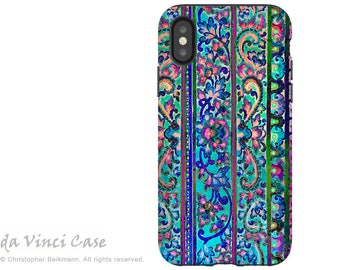 Colorful Floral iPhone X / XS / XS Max / XR Tough Case - Dual Layer Protection for iPhone 10 - Malaya - Dual Layer Case by Da Vinci Case