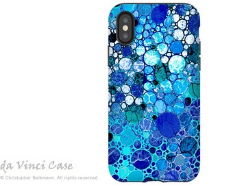 Blue  Abstract iPhone X / XS / XS Max / XR Tough Case - Dual Layer Protection - Blue Bubbles - Artistic Case For Apple iPhone 10 models