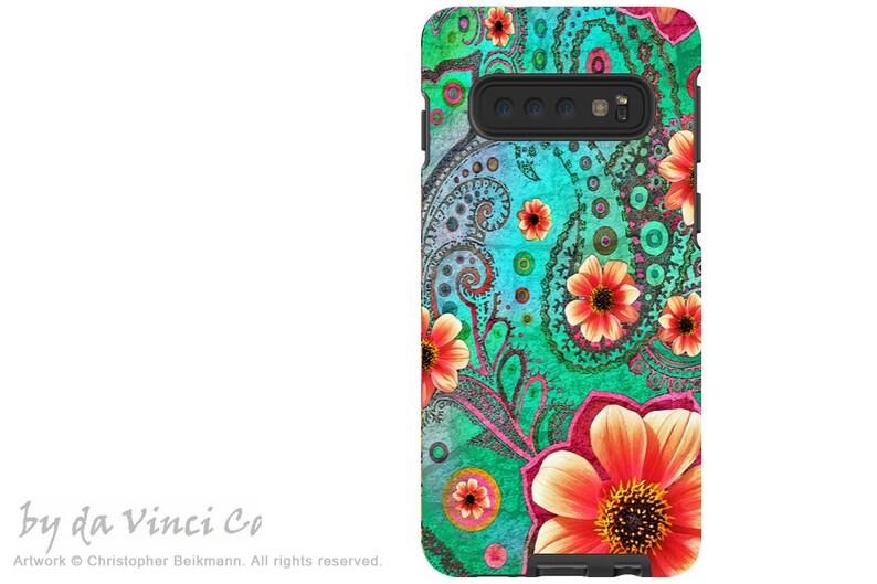 S10 E Colorful Floral Dual Layer S 10 Case with Artwork Paisley Paradise S10 Plus Teal Floral Paisley Case for Samsung Galaxy S10