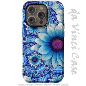 Blue Daisy Flower Case for iPhone 14 / iPhone 14 Plus /  iPhone 14 Pro  / iPhone 14 Pro Max / Dual Layer Tough Case - Talavera Alejandra