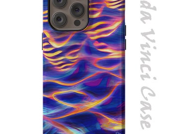 Liquidity Case for iPhone 14 / iPhone 14 Plus /  iPhone 14 Pro  / iPhone 14 Pro Max / Dual Layer Tough Case - Waves in Blue, Purple and Gold