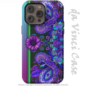Empress Paisley Case for iPhone 14 / iPhone 14 Plus /  iPhone 14 Pro  / iPhone 14 Pro Max / Purple and Blue Dual Layer Tough Case