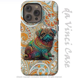 Pugsley Paisley Case for iPhone 14 / iPhone 14 Plus /  iPhone 14 Pro  / iPhone 14 Pro Max / Pug Dog Dual Layer Tough Case