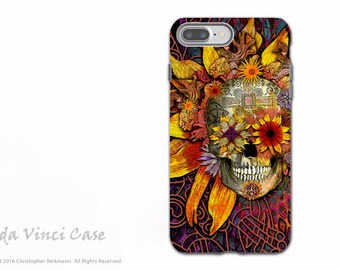 Sunflower Sugar Skull iPhone 7 PLUS - 8 PLUS Tough Case - Dia De Los Muertos Apple iPhone 7 Plus Case - Origins Botaniskull
