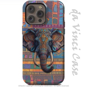 Elephant and African Mudcloth Case for iPhone 14 / iPhone 14 Plus /  iPhone 14 Pro  / iPhone 14 Pro Max /  Dual Layer Tough Case