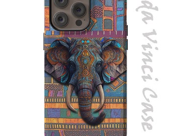 Elephant and African Mudcloth Case for iPhone 15 / iPhone 15 Plus /  iPhone 15 Pro  / iPhone 15 Pro Max /  Dual Layer Tough Case