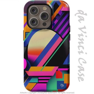 Neon Nights Case for iPhone 14 / iPhone 14 Plus /  iPhone 14 Pro  / iPhone 14 Pro Max / Dual Layer Tough Case - 80s Geometric Abstract