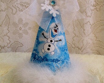 OLAF All Fabric Birthday Hat, OLAF Disney Frozen Theme Birthday Party Hat, OLAF Party Hat with Big Snowflake, Any Size, Ready to Ship!