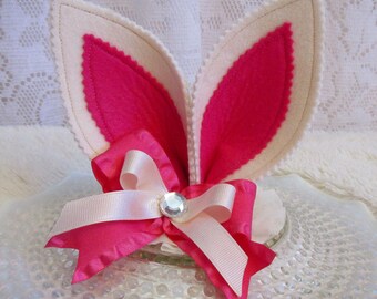 Ivory & Hot Pink Felt Easter Bunny Ears Headband, Easter Bunny Headband, Easter Birthday, Costume Ears, Bunny Ears Outfit, Ready to Ship!