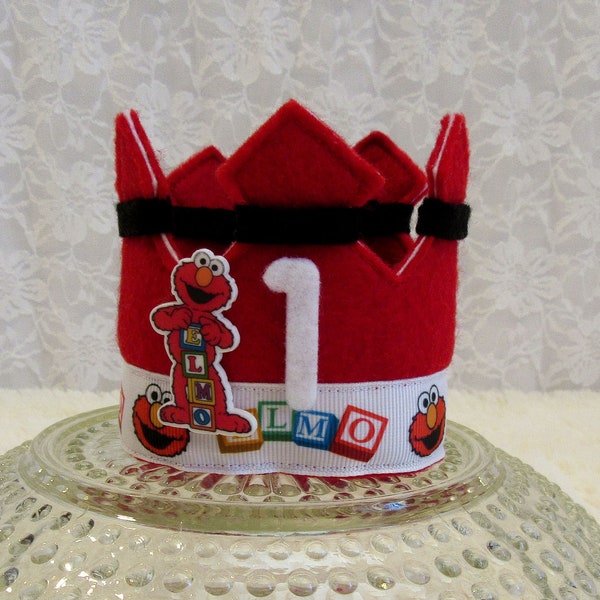 Small Elmo Inspired Red Felt Crown, Maternity & Newborn Photo Prop, Birthday Crown, Cake Smash, Baby Shower Cake Topper, Ready to Ship!