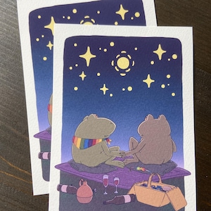 Print : Stargayzing * A6 on Textured Paper | Frog & Toad, Gay Frogs, Stargazing, Picnic, Queer, MLM, Rainbow, LGBTQIA+