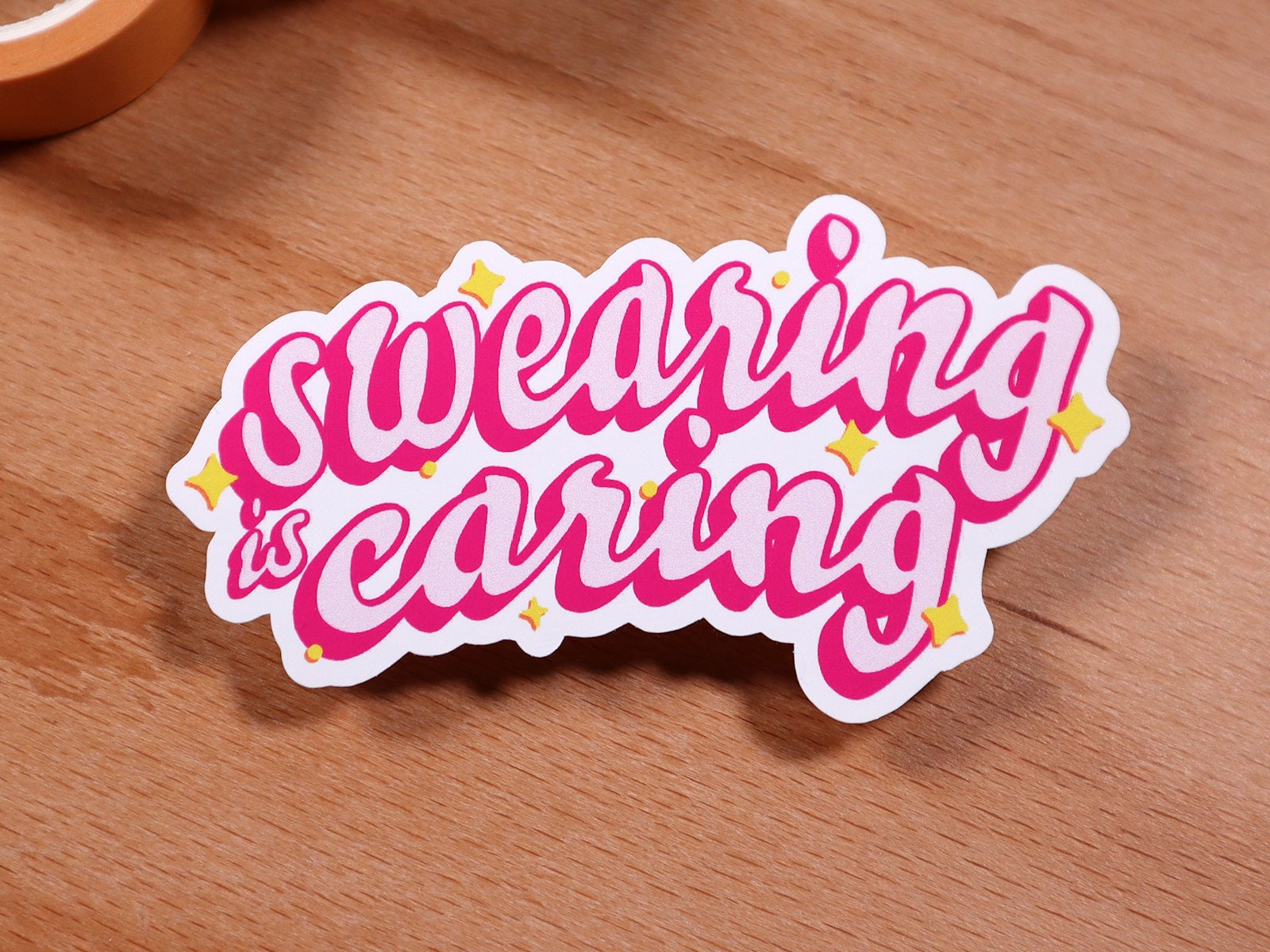Sticker : Swearing is Caring Pink Lettering Typography Calligraphy ...