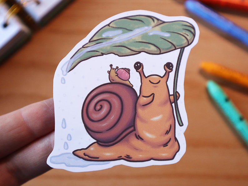 sticker : snail shelter snails rain leaf leaves matte vinyl image 1