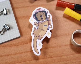 sticker : otternaut ** otter riverotter spaceman astronaut space stars adventure cartoon kids * matte vinyl