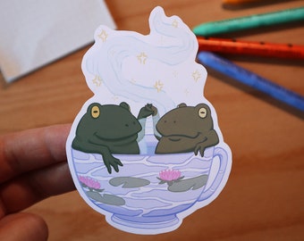 sticker : frog bath ** frogs froge forg froges tea teacup cup gay queer toad * matte vinyl