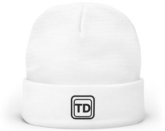 Think Deep Speak Simple Beanie, Embroidered Knit Hat, Minimalist Winter Gift, TINNKEO