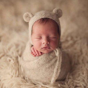 Knit Alpaca Wrap and Bear Bonnet Set Newborn Photo Prop Preorder UK ...