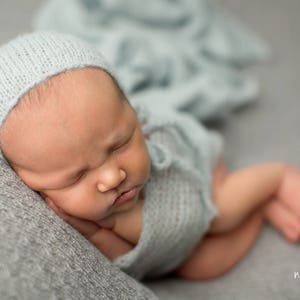 Knit alpaca classic bonnet and matching alpaca wrap Newborn photo prop preorder 38 colours pastel muted vibrant colours extra long knit wrap