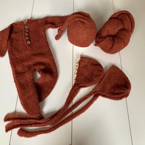 Knit footed romper + lace edge bonnet or sleepy hat Newborn photo prop long knit alpaca wrap newborn boy girl props classic bonnet