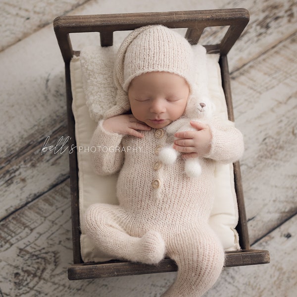 Knit footed romper + sleepy hat Newborn photo prop newborn boy girl props knit overalls UK seller beige white brown rust blue