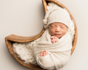 Knit sleepy hat and matching long knit wrap or mini wrap Newborn photography prop over 35 colours Newborn boy girl photo props