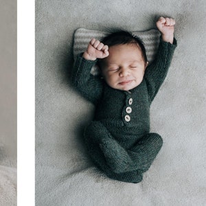 Knit romper overall and classic bonnet or sleepy hat , footed sleeper or footless Newborn photo prop knit boy girl photography prop