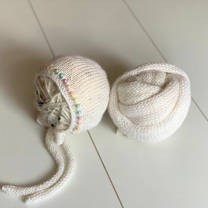 Pastel Rainbow pearls bonnet white wrap photography props newborn baby props