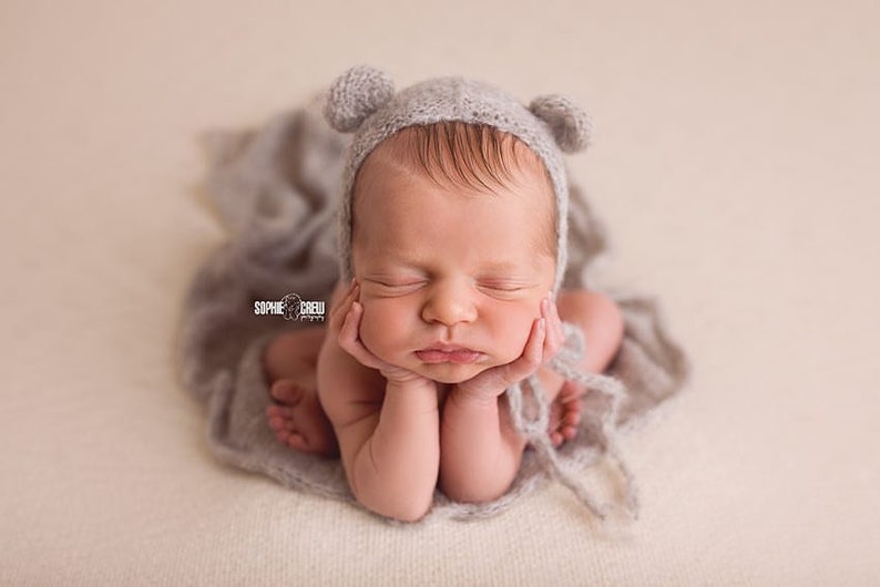 Knit alpaca wrap and bear bonnet set Newborn photo prop preorder UK seller long knit alpaca wrap newborn photography prop neutral textures image 2