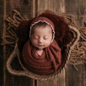 Lace edge bonnet or classic boy bonnet and XL knit wrap Newborn photo prop long knit alpaca wrap newborn boy girl props UK seller