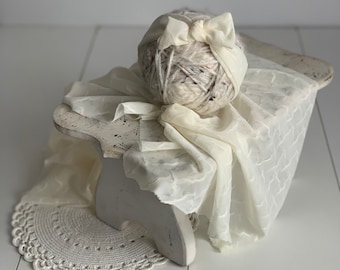 Simple creamy lace wrap + headknot headband newborn girl photography prop RTS cream lace layer fabric wrap