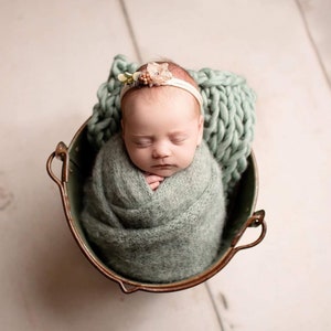 Knit alpaca bear bonnet and matching alpaca wrap Newborn photo prop preorder pastel muted colours UK seller Extra long photography wrap image 8