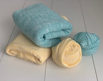 Knit fabric backdrop and wrap set - choose between yellow and green, beanbag fabric, newborn posing backdrop RTS UK