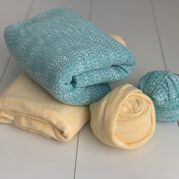 Knit fabric backdrop and wrap set - choose between yellow and green, beanbag fabric, newborn posing backdrop RTS UK