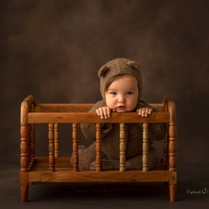 Sitter baby Knit footed romper and Bear bonnet Photo prop boy girl 3-6 months or 6-12 Photography props older baby