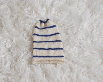RTS simple knit stripey slouch hat Newborn baby boy photography prop luxury alpaca yarn cream and navy stripes