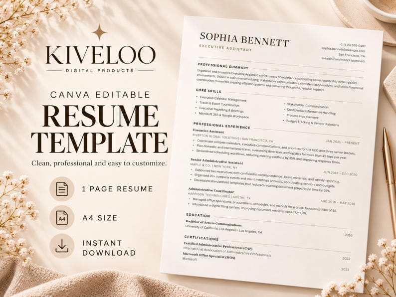Ats Friendly Resume Canva Template, Professional Cv Design for Job ...