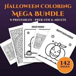 Paquete gigante de páginas para colorear de Halloween / Actividades para el aula, colorear por números, marcapáginas / Preescolar a 5.º grado y adultos
