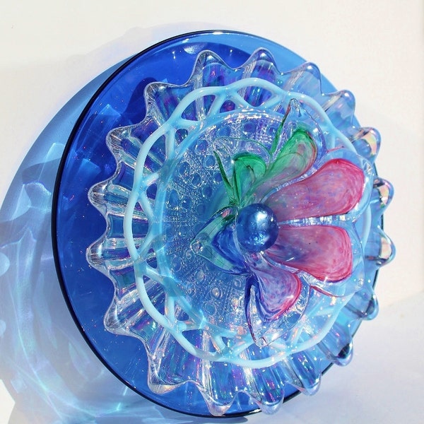 RESERVED - Vintage "Opalescent Blue" Murano Glass Flower Suncatcher / Blue Ram Blooms Recycled Glass Art / Spring Trends Mothers Day